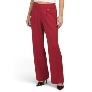 NINE WEST Fire Red Solid High Rise Double Welt Wide Leg Pants